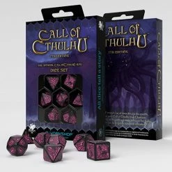 Aetherworks Q Workshop: Call Of Cthulhu Black And Magenta Dice Set 7 Isolation Boredom Busters - Puzzles And Games