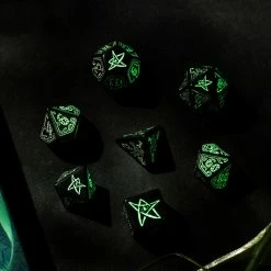 Aetherworks Q Workshop: Call Of Cthulhu Dice Black & Glow-in-the-Dark Dice Set 7 Isolation Boredom Busters - Puzzles And Games