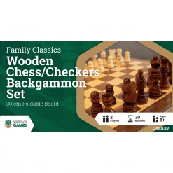 Lets Play Games Isolation Boredom Busters - Puzzles And Games Let's Play Games Family Classics: Wooden Folding Chess/Checkers/Backgammon Set 30cm