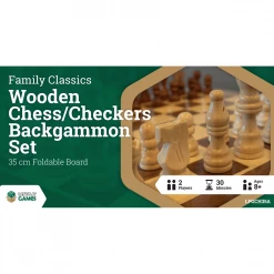 Lets Play Games Let's Play Games Family Classics: Wooden Folding Chess/Checkers/Backgammon Set 35cm