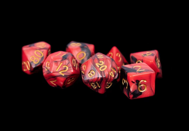 Metallic Dice Games MDG Polyhedral Acrylic Dice Set - Red & Black W/Gold Numbers Isolation Boredom Busters - Puzzles And Games