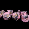 Metallic Dice Games MDG Polyhedral Acrylic Dice Set - Pink & Black W/Gold Numbers